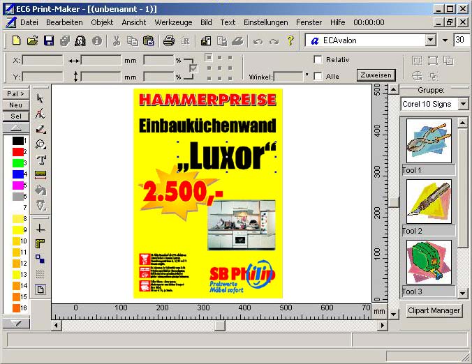 Pjannto RIP Print & Design Suite - Gestaltungsfenster mit Druckvorlage